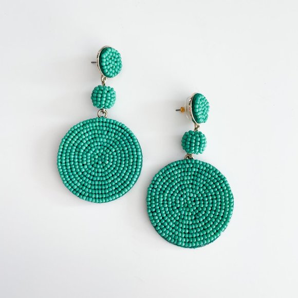 J. Crew Factory Large Circle Beaded Statement Earrings (Emerald Island) - Picture 2 of 3